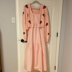 Commense Pink Maxi Dress with Strawberry Cardigan